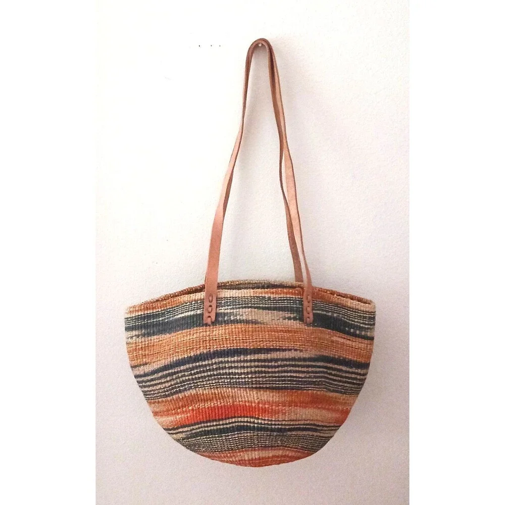 Kenya Bag Handcrafted Woven Sisal Tote Genuine Natural Leather Straps - Picture 3 of 5